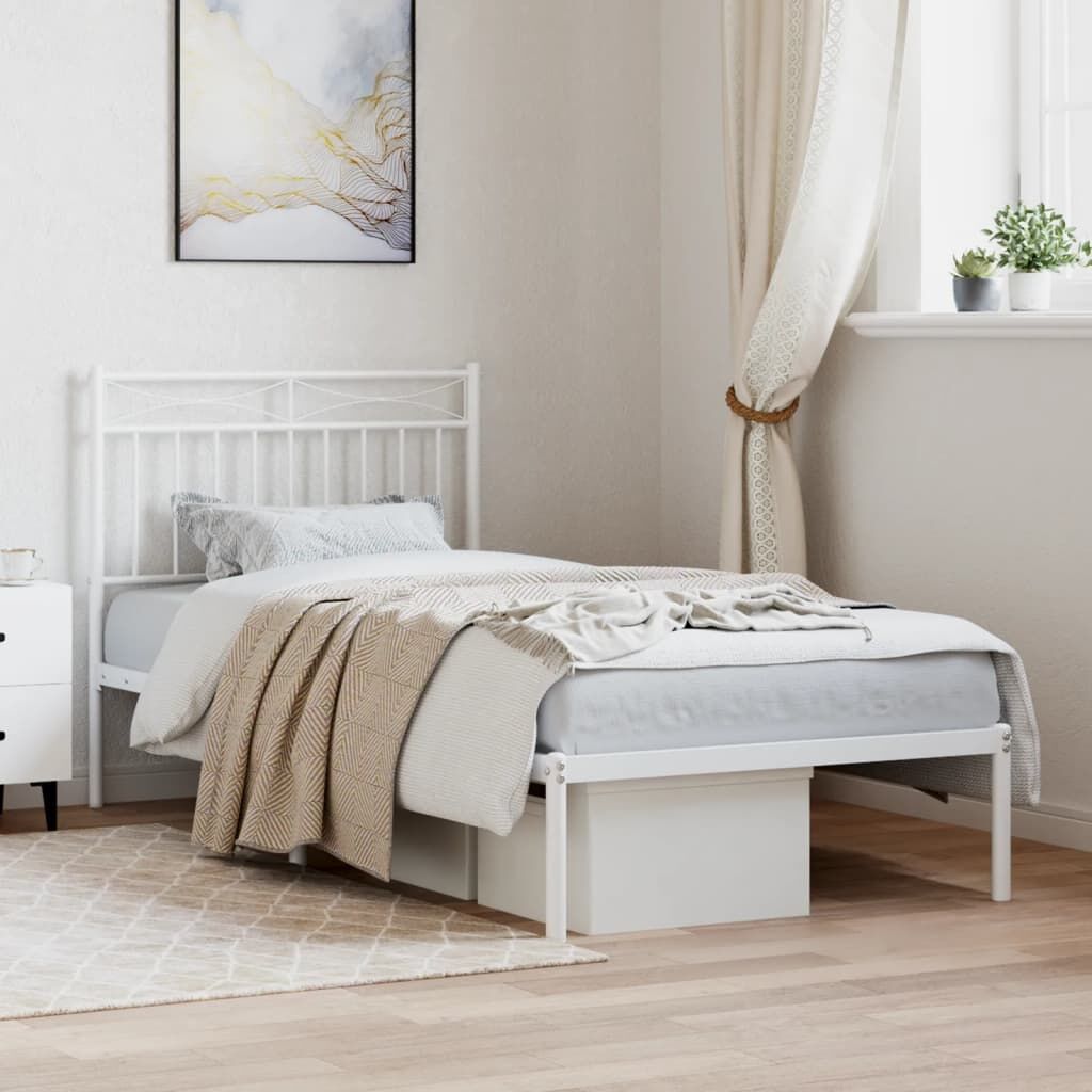 Metal Bed Frame without Mattress with Headboard White 90x190 cm Metal Bed Frame without Mattress with Headboard White 90x190 cm