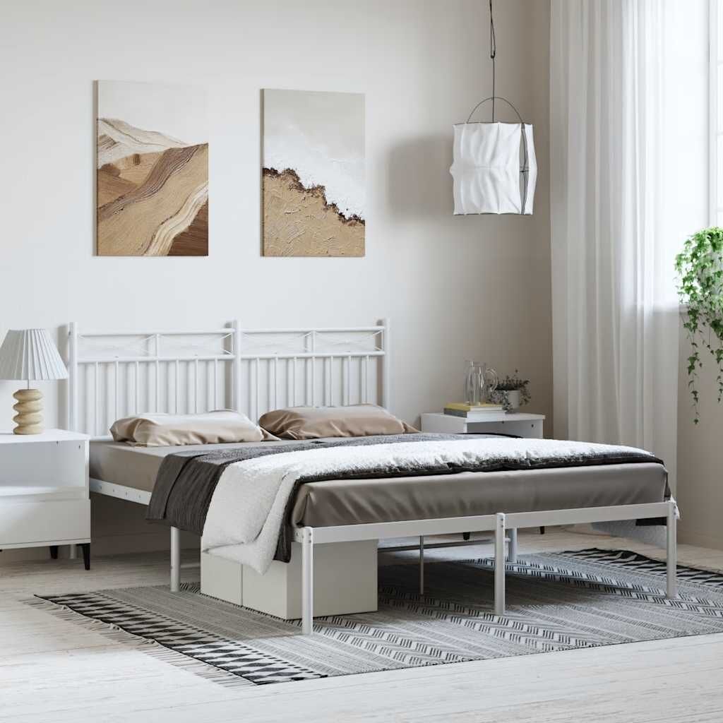 Metal Bed Frame without Mattress with Headboard White 135x190 cm Metal Bed Frame without Mattress with Headboard White 135x190 cm