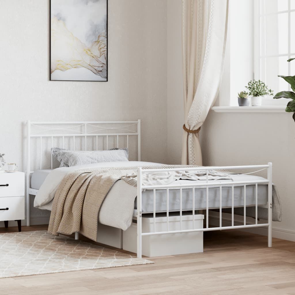 Metal Bed Frame without Mattress with Footboard White 107x203 cm King Single Metal Bed Frame without Mattress with Footboard White 107x203 cm King Single