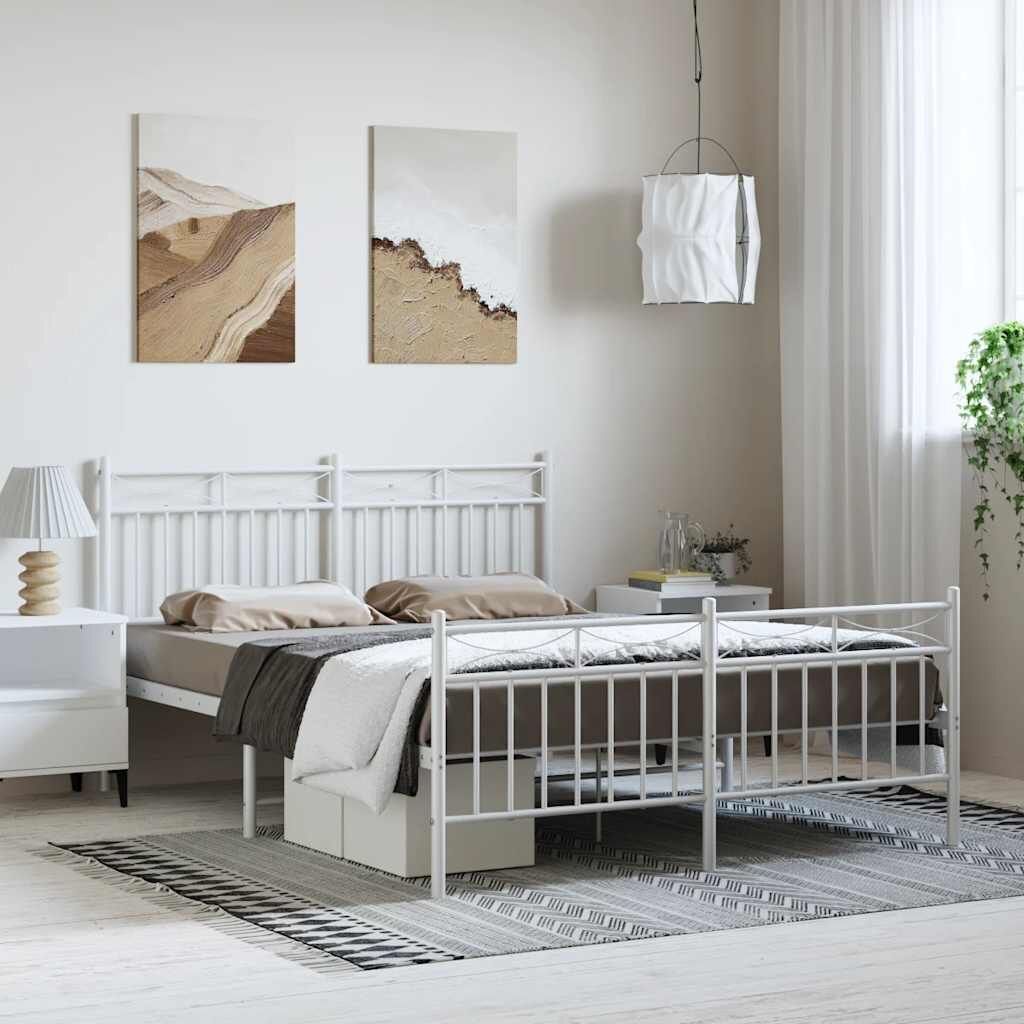 Metal Bed Frame without Mattress with Footboard White 150x200 cm Metal Bed Frame without Mattress with Footboard White 150x200 cm