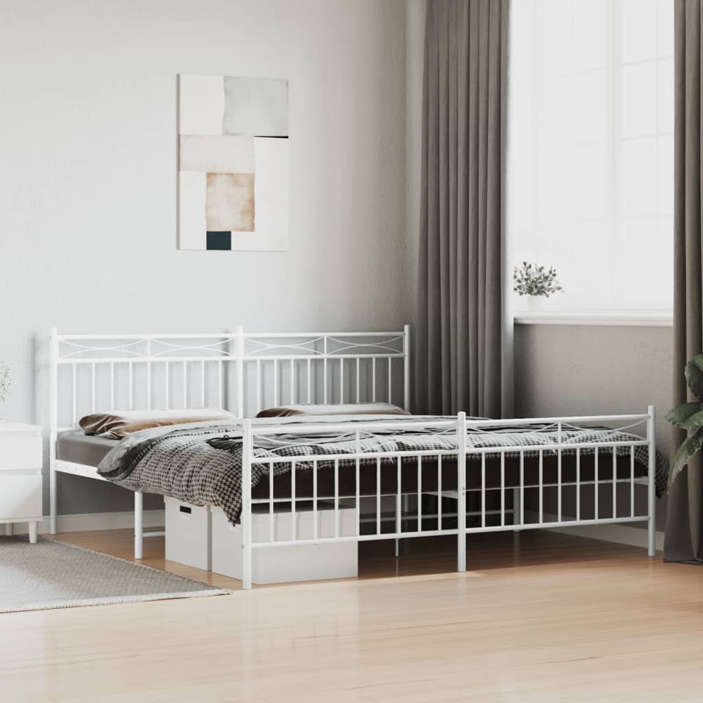 Metal Bed Frame without Mattress with Footboard White 183x203 cm King Metal Bed Frame without Mattress with Footboard White 183x203 cm King