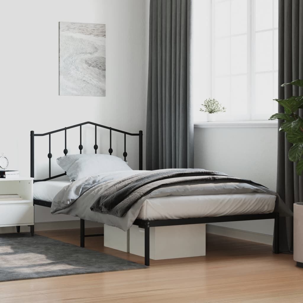 Metal Bed Frame without Mattress with Headboard Black 107x203 cm King Single Metal Bed Frame without Mattress with Headboard Black 107x203 cm King Single