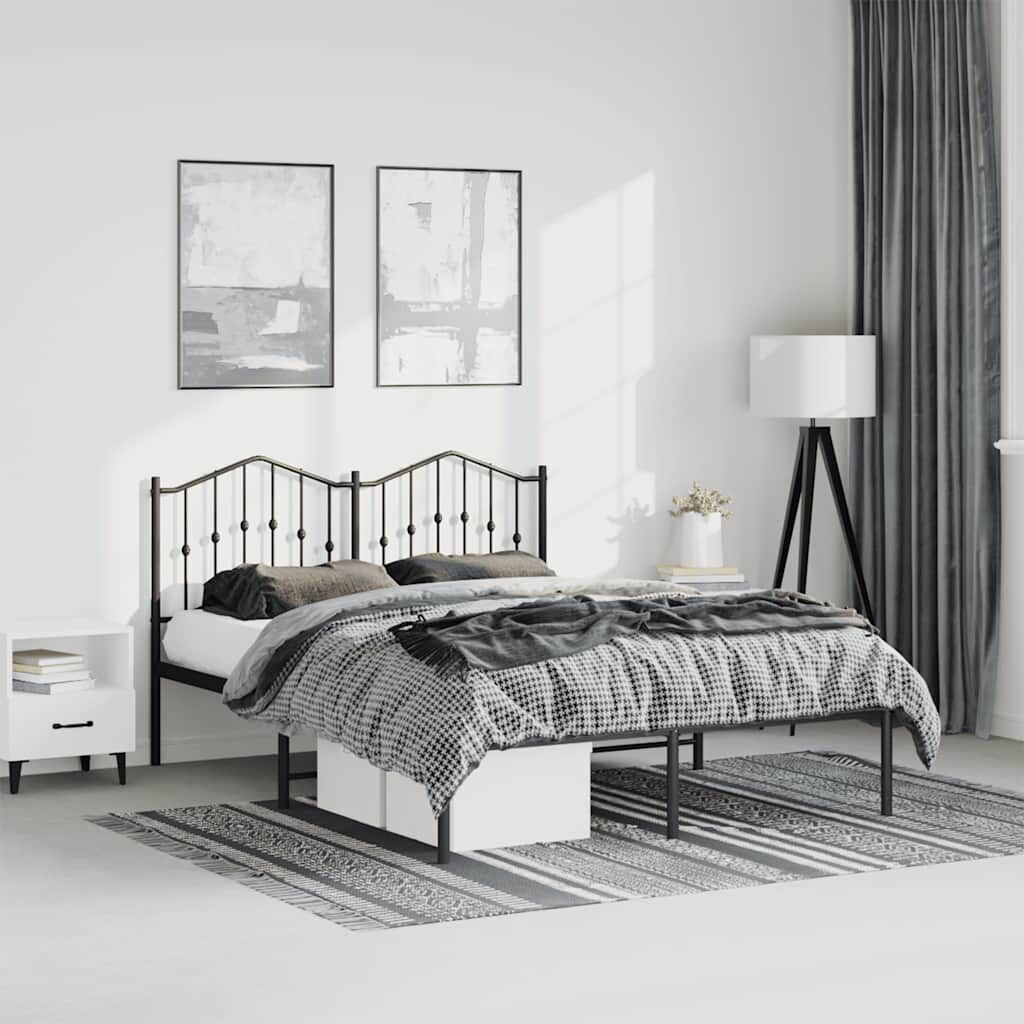 Metal Bed Frame without Mattress with Headboard Black 135x190 cm Metal Bed Frame without Mattress with Headboard Black 135x190 cm