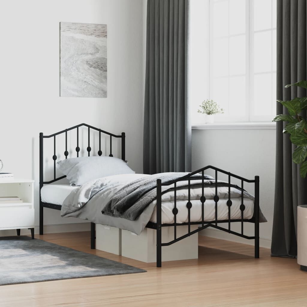 Metal Bed Frame without Mattress with Footboard Black 90x190 cm Metal Bed Frame without Mattress with Footboard Black 90x190 cm