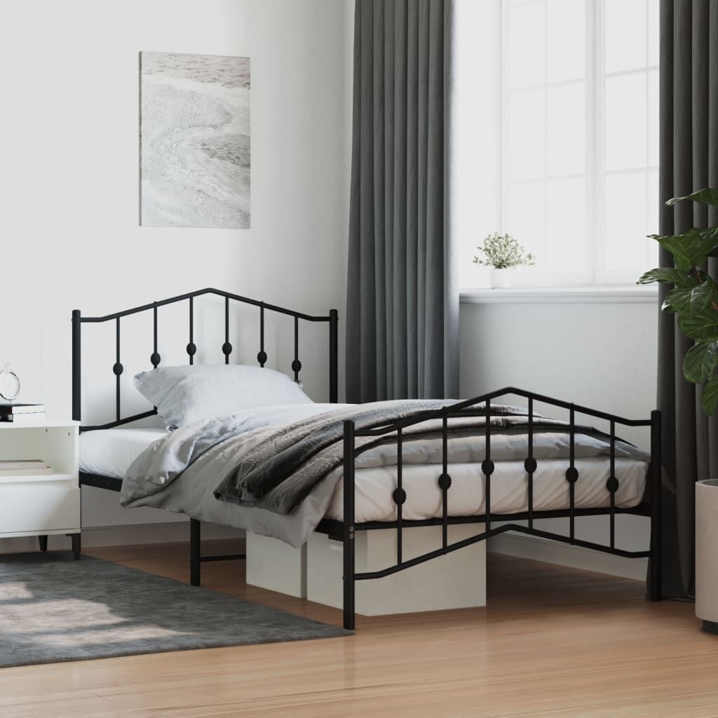 Metal Bed Frame without Mattress with Footboard Black 107x203 cm King Single Metal Bed Frame without Mattress with Footboard Black 107x203 cm King Single