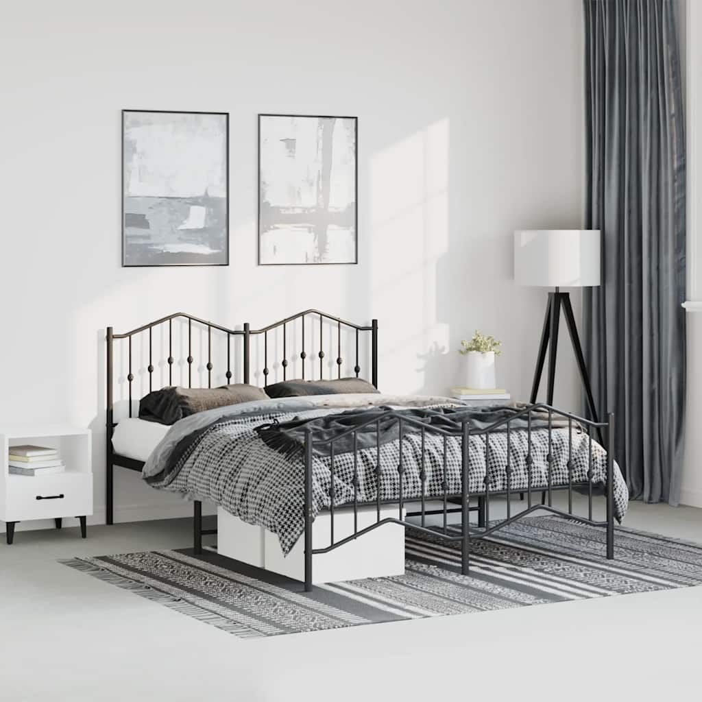 Metal Bed Frame without Mattress with Footboard Black 150x200 cm Metal Bed Frame without Mattress with Footboard Black 150x200 cm