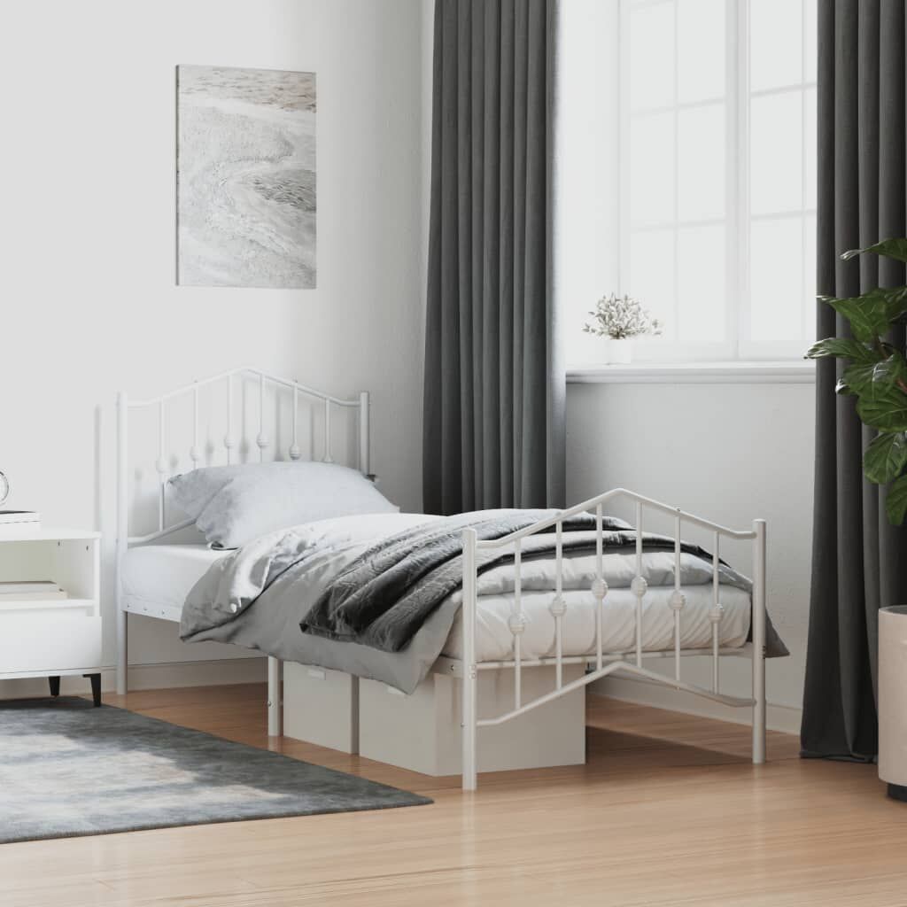 Metal Bed Frame without Mattress with Footboard White 90x190 cm Metal Bed Frame without Mattress with Footboard White 90x190 cm