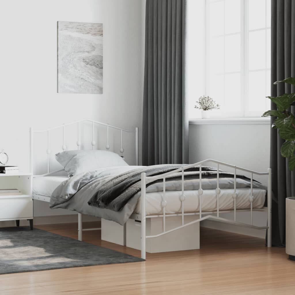 Metal Bed Frame without Mattress with Footboard White 107x203 cm King Single Metal Bed Frame without Mattress with Footboard White 107x203 cm King Single