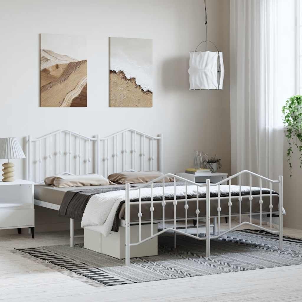 Metal Bed Frame without Mattress with Footboard White 135x190 cm Metal Bed Frame without Mattress with Footboard White 135x190 cm