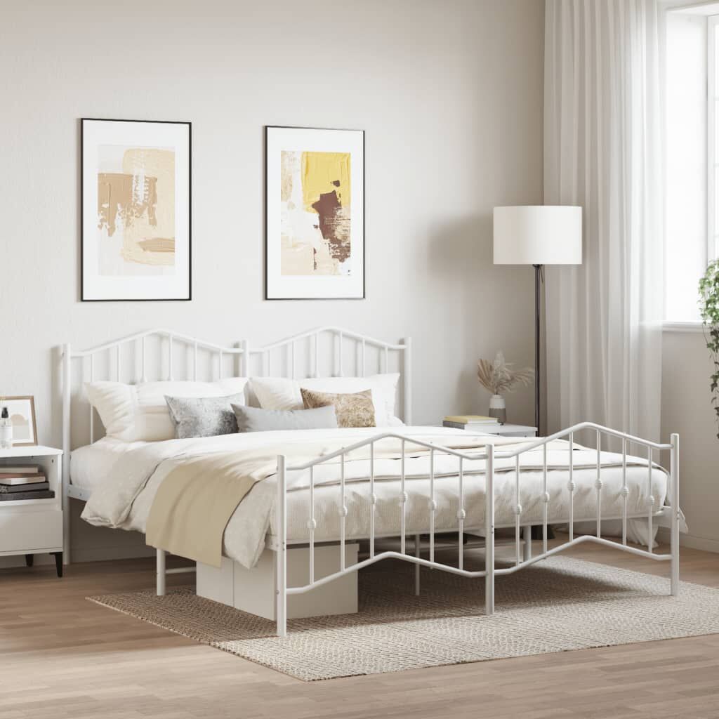 Metal Bed Frame without Mattress with Footboard White 183x203 cm King Metal Bed Frame without Mattress with Footboard White 183x203 cm King