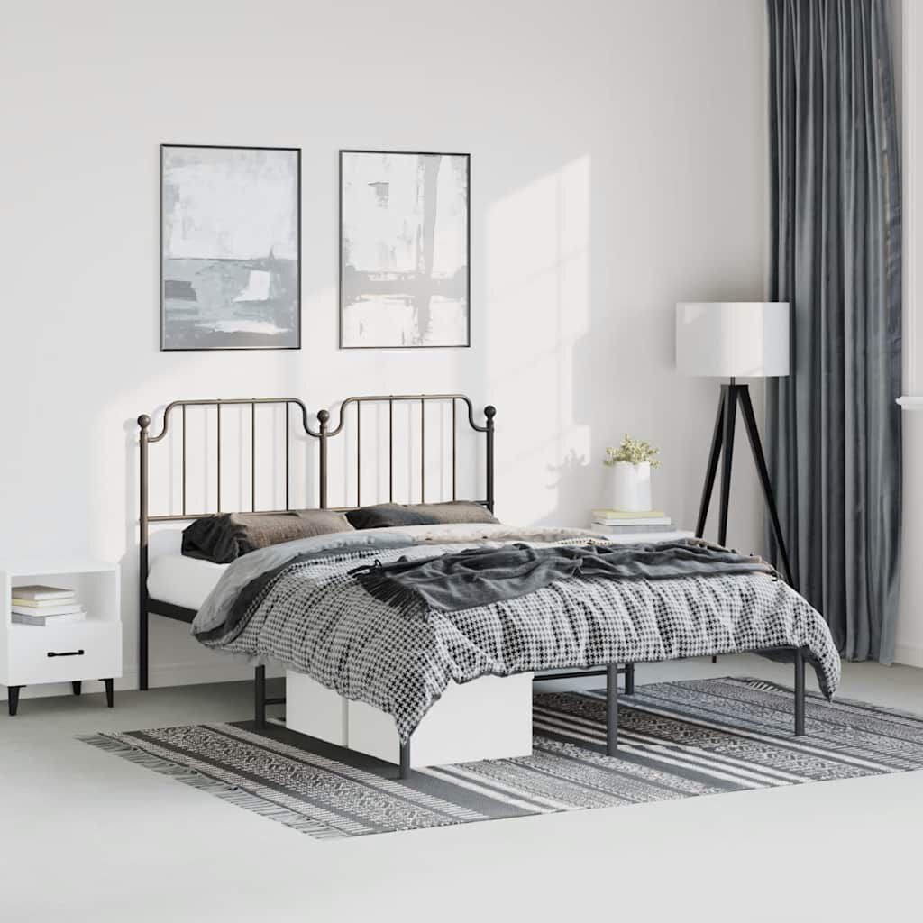 Metal Bed Frame without Mattress with Headboard Black 150x200 cm Metal Bed Frame without Mattress with Headboard Black 150x200 cm