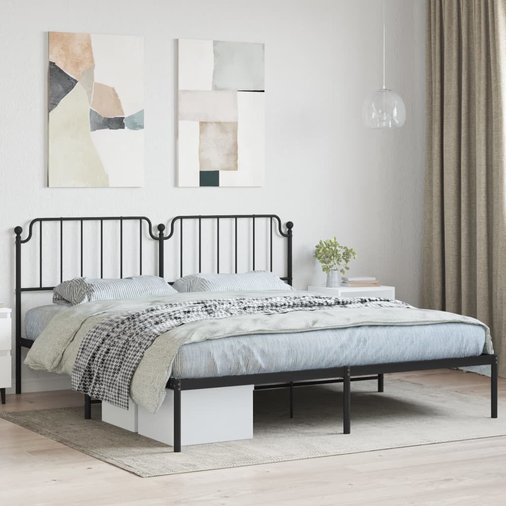 Metal Bed Frame without Mattress with Headboard Black 183x203 cm King Metal Bed Frame without Mattress with Headboard Black 183x203 cm King