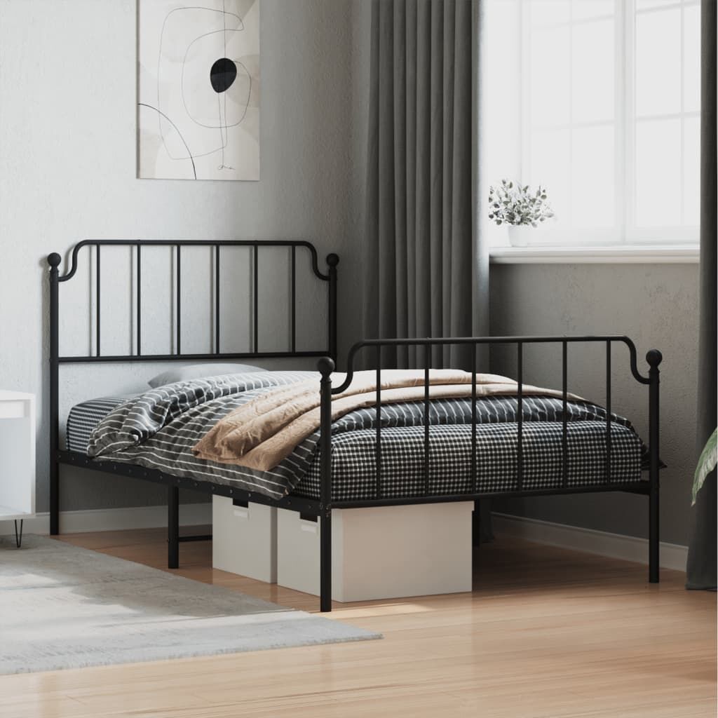 Metal Bed Frame without Mattress with Footboard Black 107x203 cm King Single Metal Bed Frame without Mattress with Footboard Black 107x203 cm King Single