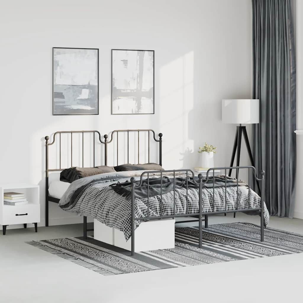 Metal Bed Frame without Mattress with Footboard Black 150x200 cm Metal Bed Frame without Mattress with Footboard Black 150x200 cm