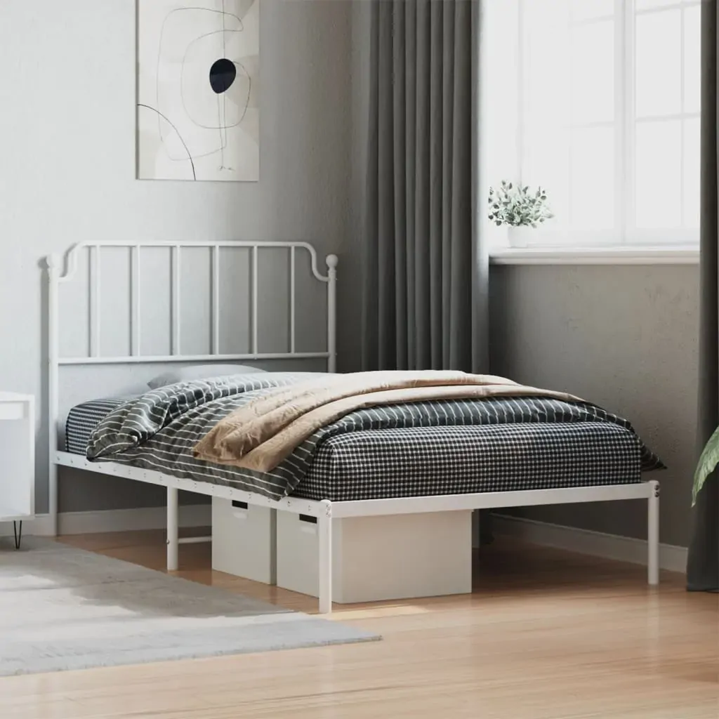 Metal Bed Frame without Mattress with Headboard White 107x203 cm King Single Metal Bed Frame without Mattress with Headboard White 107x203 cm King Single