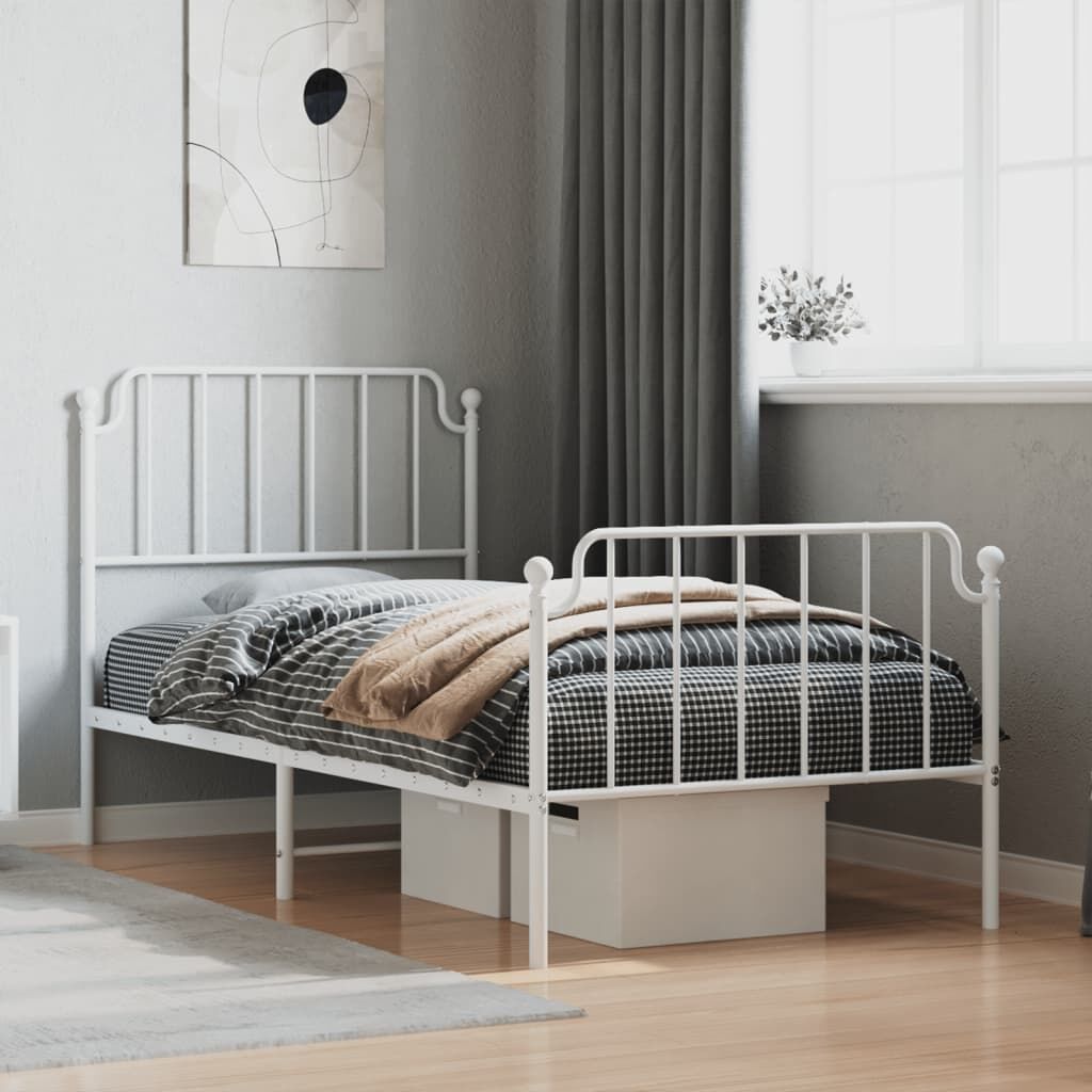 Metal Bed Frame without Mattress with Footboard White 90x190 cm Metal Bed Frame without Mattress with Footboard White 90x190 cm