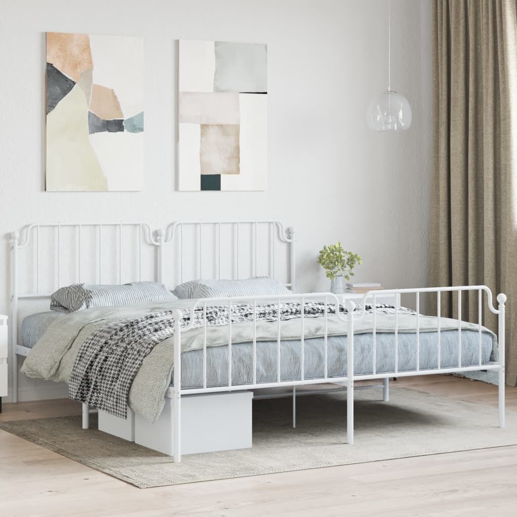 Metal Bed Frame without Mattress with Footboard White 183x203 cm King Metal Bed Frame without Mattress with Footboard White 183x203 cm King