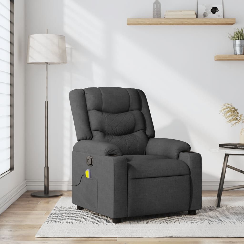 Massage Recliner Chair Dark Grey Fabric Massage Recliner Chair Dark Grey Fabric