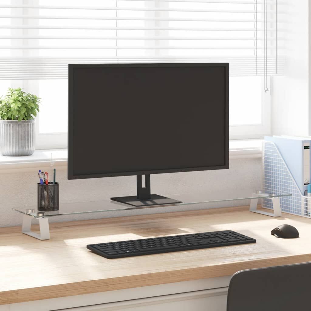Monitor Stand White 100x20x8 cm Tempered Glass and Metal Monitor Stand White 100x20x8 cm Tempered Glass and Metal