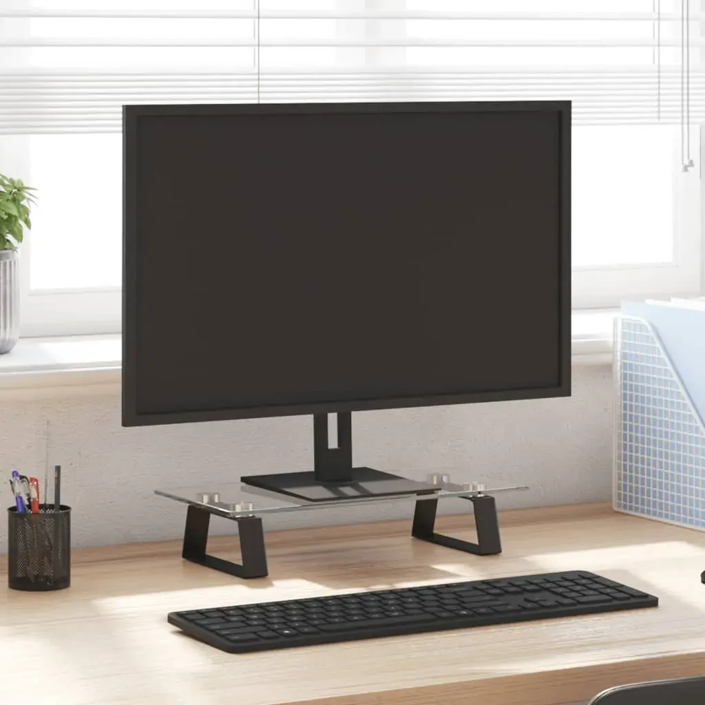 Monitor Stand Black 40x20x8 cm Tempered Glass and Metal Monitor Stand Black 40x20x8 cm Tempered Glass and Metal