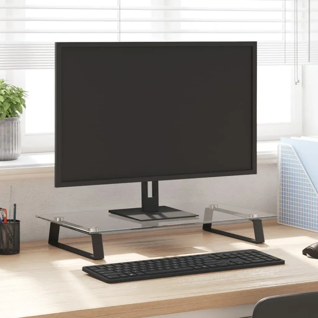 Monitor Stand Black 60x35x8 cm Tempered Glass and Metal Monitor Stand Black 60x35x8 cm Tempered Glass and Metal