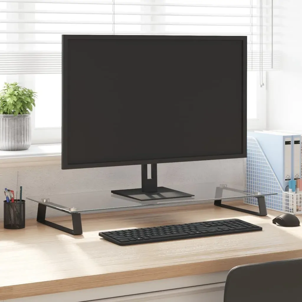 Monitor Stand Black 80x35x8 cm Tempered Glass and Metal Monitor Stand Black 80x35x8 cm Tempered Glass and Metal
