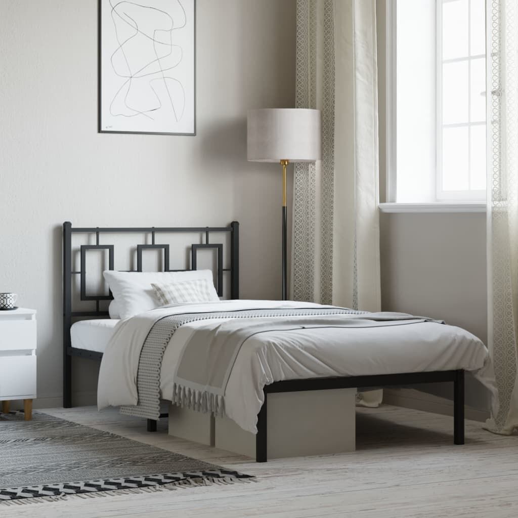 Metal Bed Frame without Mattress with Headboard Black 90x190 cm Metal Bed Frame without Mattress with Headboard Black 90x190 cm