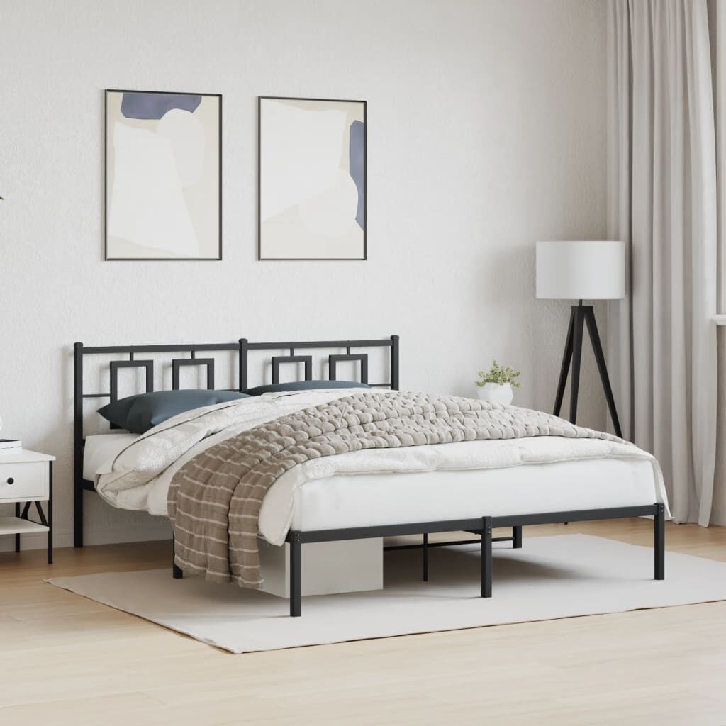 Metal Bed Frame without Mattress with Headboard Black 150x200 cm Metal Bed Frame without Mattress with Headboard Black 150x200 cm