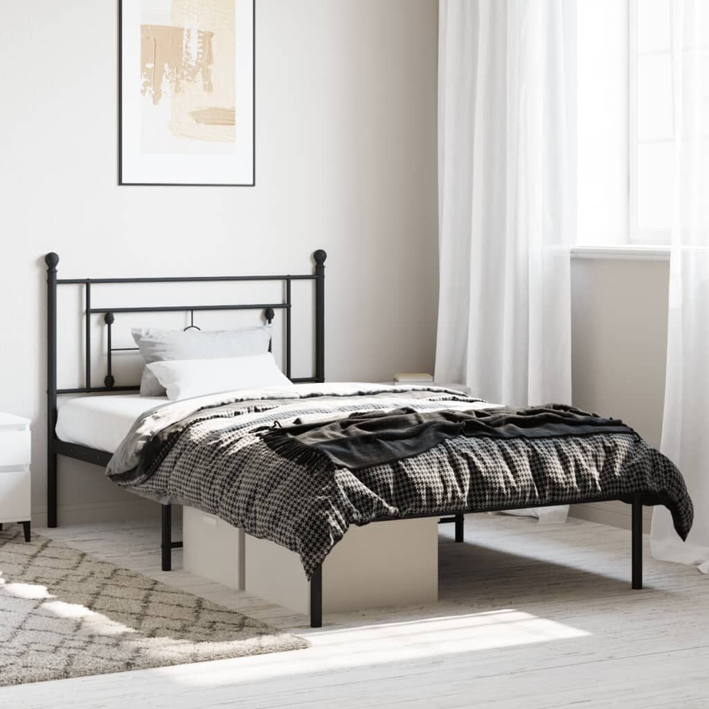 Metal Bed Frame without Mattress with Headboard Black 107x203 cm King Single Metal Bed Frame without Mattress with Headboard Black 107x203 cm King Single