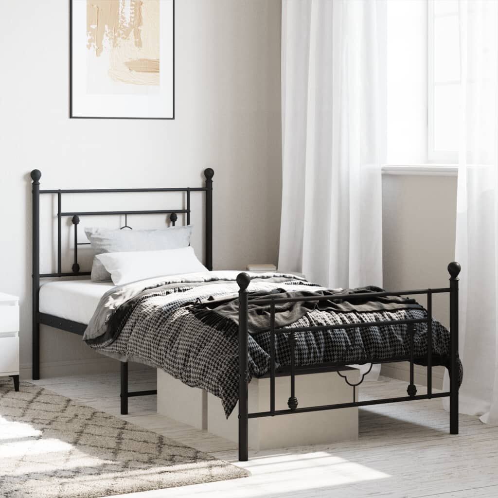 Metal Bed Frame without Mattress with Footboard Black 90x190 cm Metal Bed Frame without Mattress with Footboard Black 90x190 cm