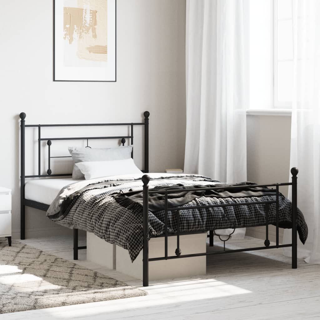 Metal Bed Frame without Mattress with Footboard Black 107x203 cm King Single Metal Bed Frame without Mattress with Footboard Black 107x203 cm King Single