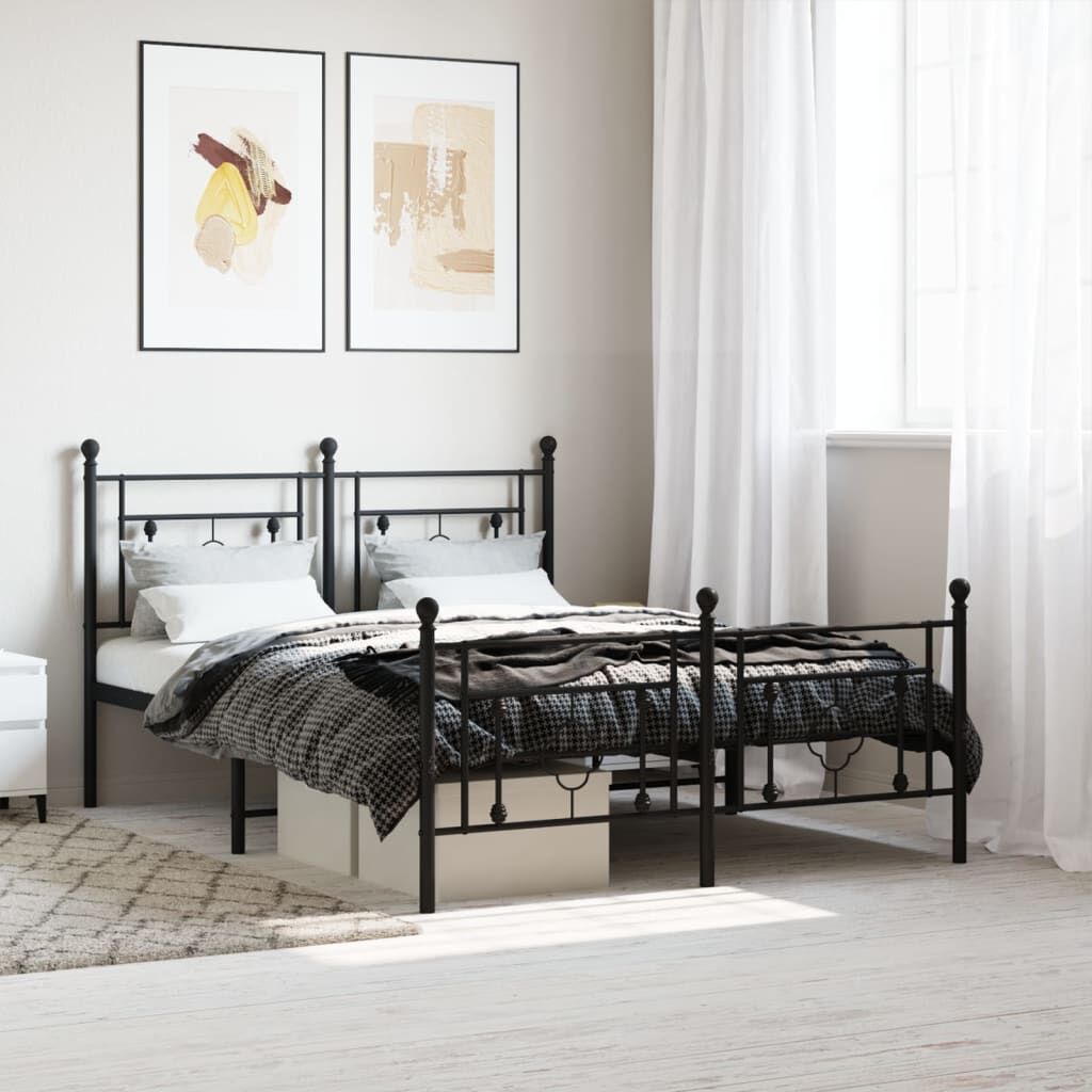 Metal Bed Frame without Mattress with Footboard Black 135x190 cm Metal Bed Frame without Mattress with Footboard Black 135x190 cm