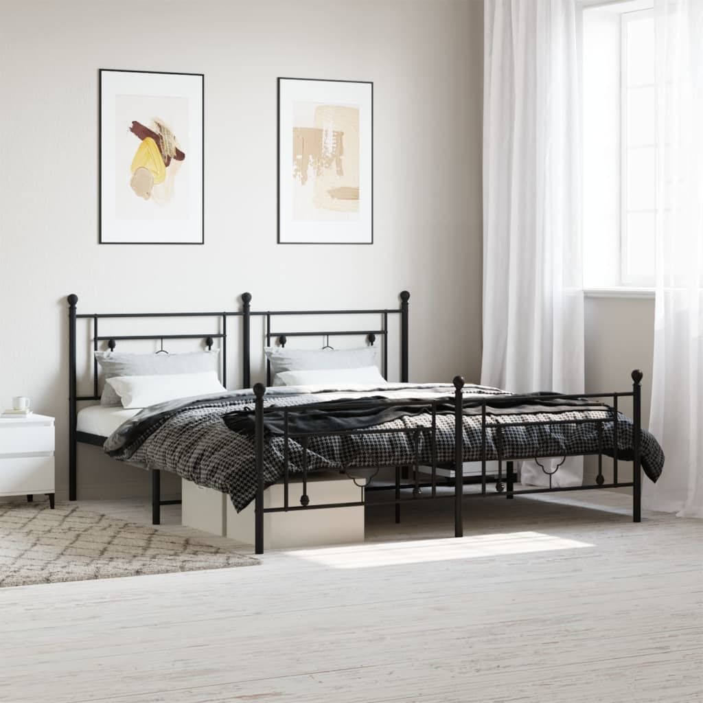 Metal Bed Frame without Mattress with Footboard Black 183x203 cm King Metal Bed Frame without Mattress with Footboard Black 183x203 cm King
