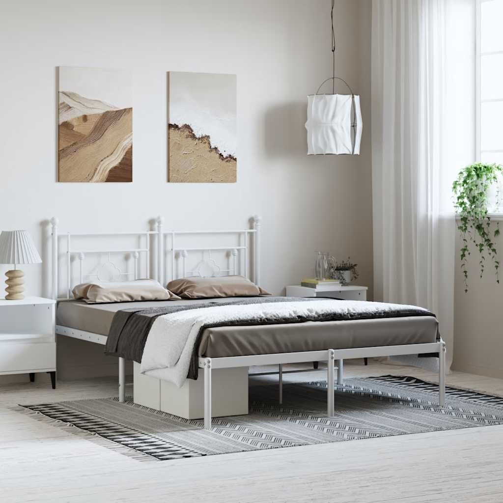 Metal Bed Frame without Mattress with Headboard White 150x200 cm Metal Bed Frame without Mattress with Headboard White 150x200 cm