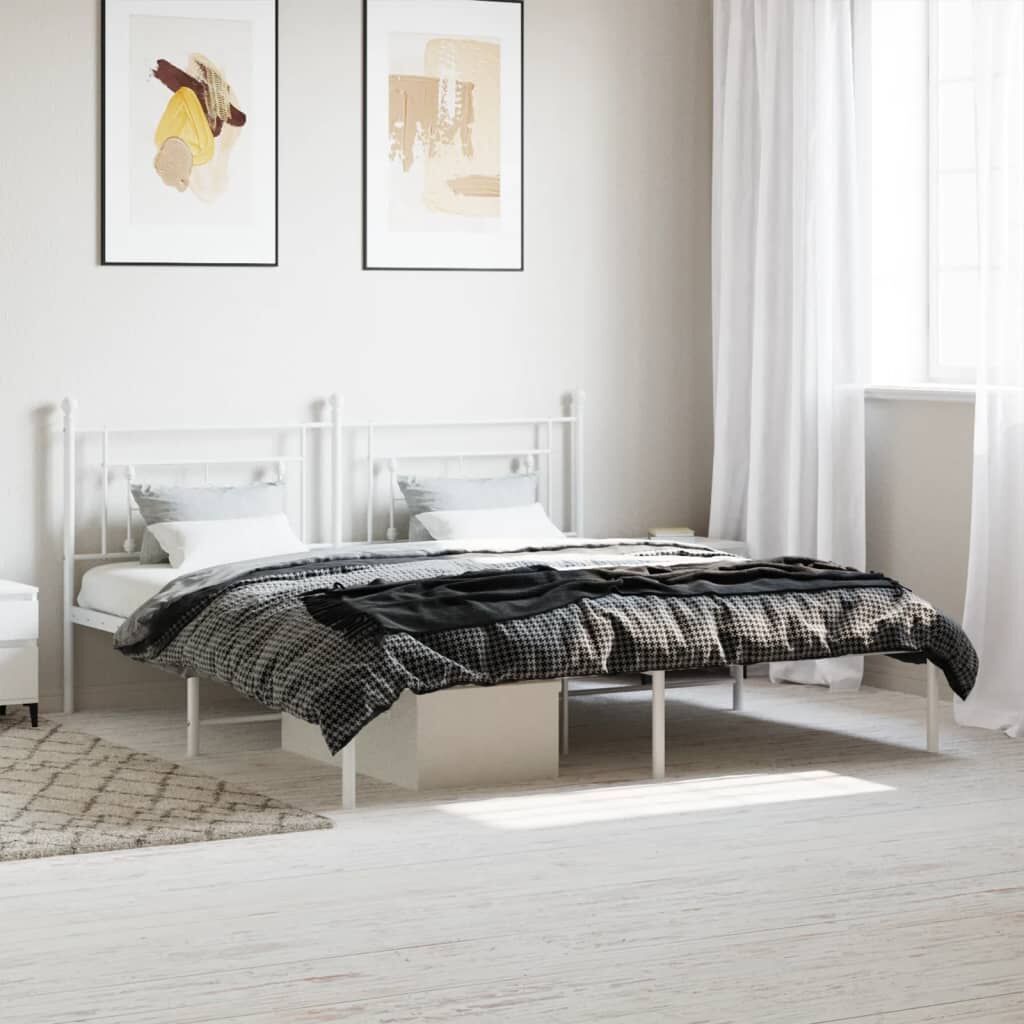 Metal Bed Frame without Mattress with Headboard White 183x203 cm King Metal Bed Frame without Mattress with Headboard White 183x203 cm King