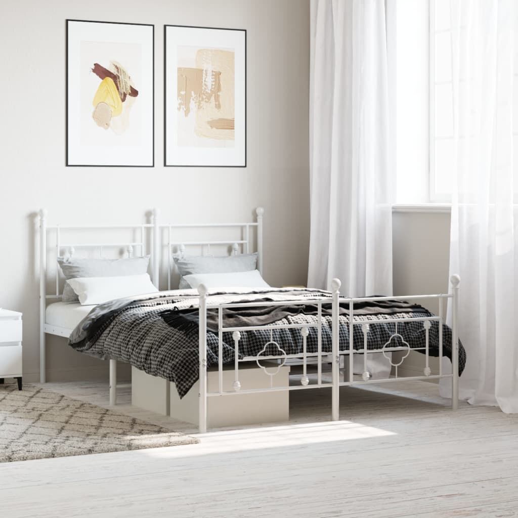 Metal Bed Frame without Mattress with Footboard White 135x190 cm Metal Bed Frame without Mattress with Footboard White 135x190 cm