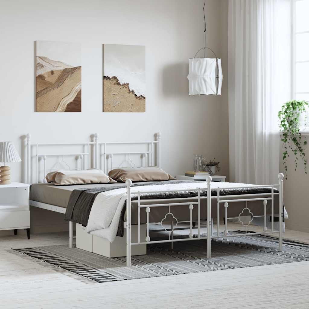 Metal Bed Frame without Mattress with Footboard White 150x200 cm Metal Bed Frame without Mattress with Footboard White 150x200 cm