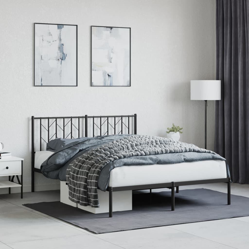 Metal Bed Frame without Mattress with Headboard Black 135x190 cm Metal Bed Frame without Mattress with Headboard Black 135x190 cm