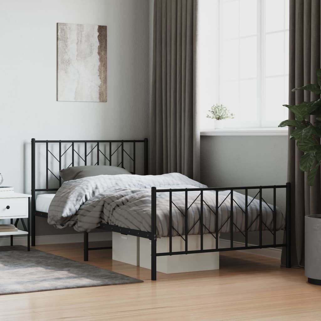 Metal Bed Frame without Mattress with Footboard Black 107x203 cm King Single Metal Bed Frame without Mattress with Footboard Black 107x203 cm King Single