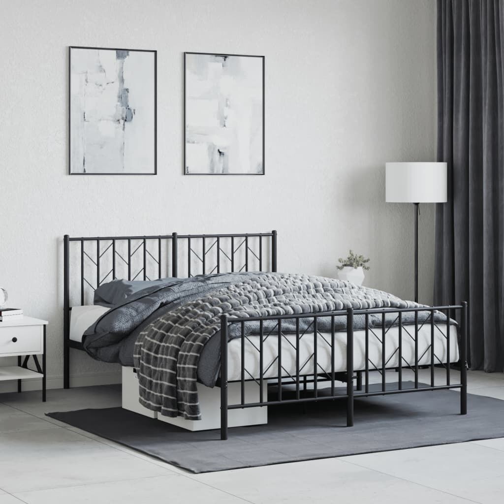Metal Bed Frame without Mattress with Footboard Black 135x190 cm Metal Bed Frame without Mattress with Footboard Black 135x190 cm