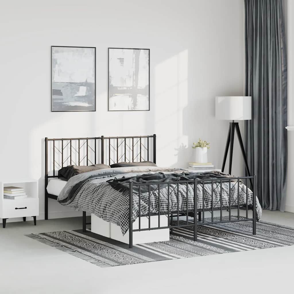 Metal Bed Frame without Mattress with Footboard Black 150x200 cm Metal Bed Frame without Mattress with Footboard Black 150x200 cm