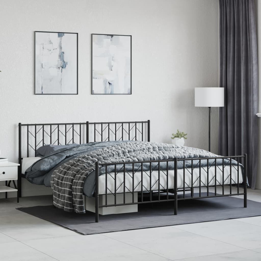 Metal Bed Frame without Mattress with Footboard Black 183x203 cm King Metal Bed Frame without Mattress with Footboard Black 183x203 cm King