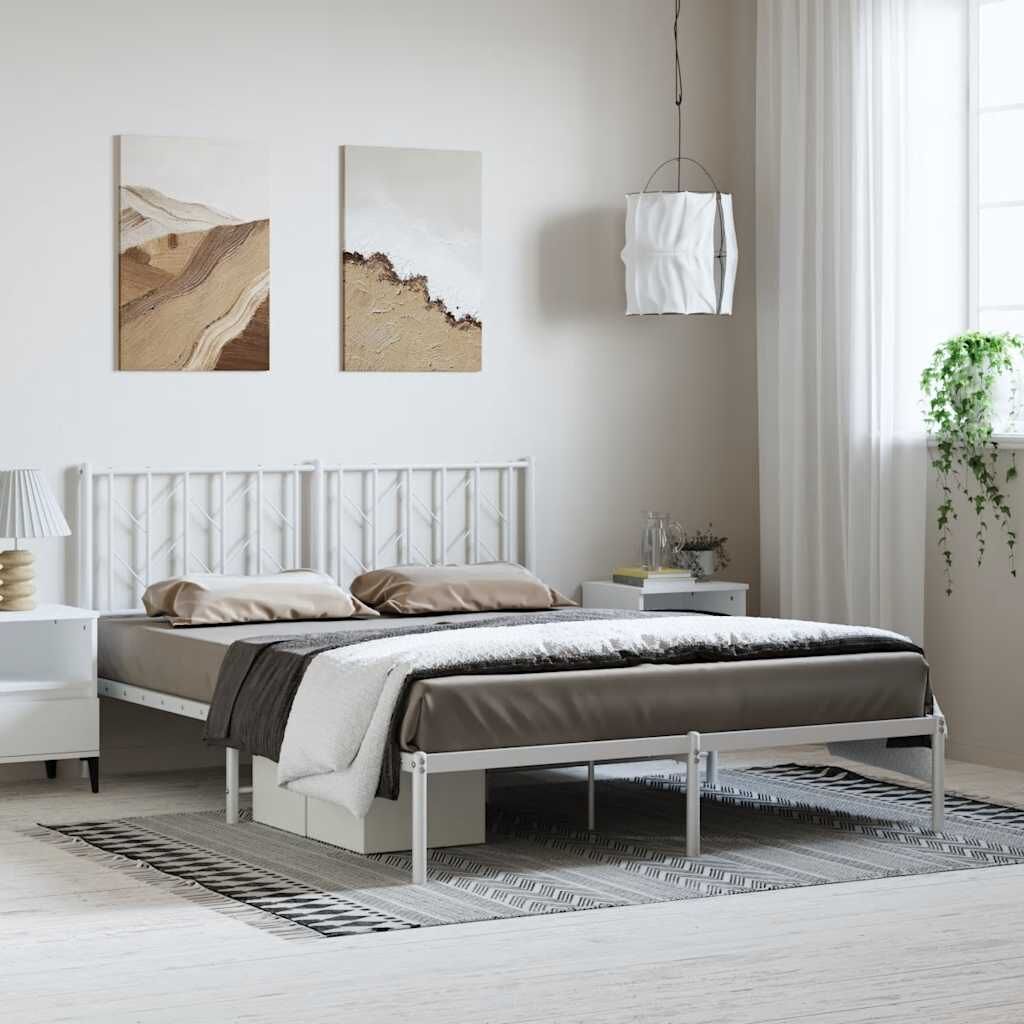 Metal Bed Frame without Mattress with Headboard White 150x200 cm Metal Bed Frame without Mattress with Headboard White 150x200 cm