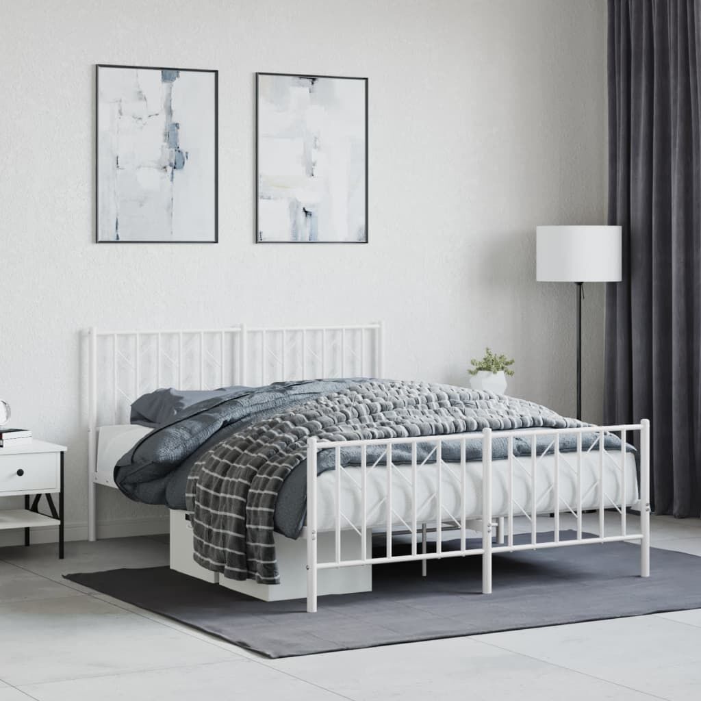 Metal Bed Frame without Mattress with Footboard White 135x190 cm Metal Bed Frame without Mattress with Footboard White 135x190 cm