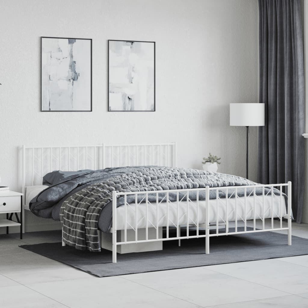 Metal Bed Frame without Mattress with Footboard White 183x203 cm King Metal Bed Frame without Mattress with Footboard White 183x203 cm King