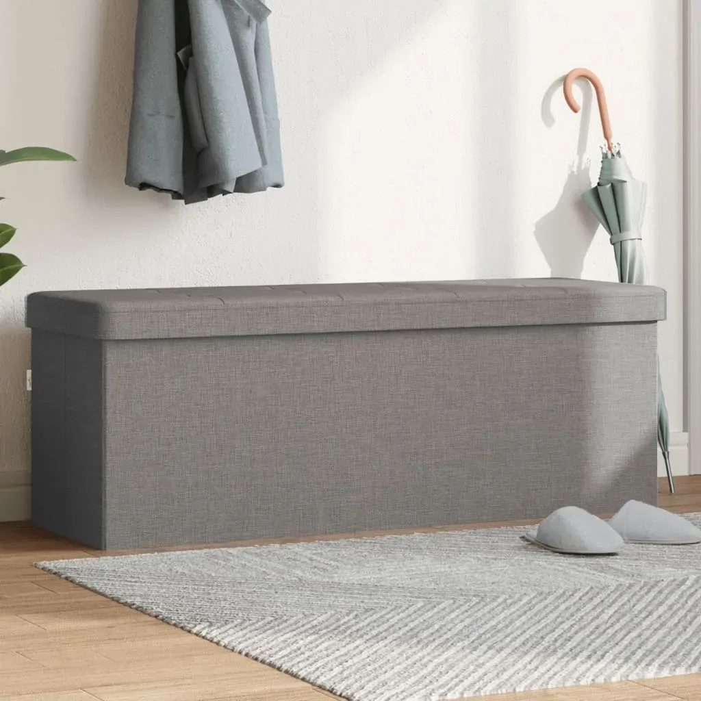 Storage Bench Foldable Light Grey Faux Linen Storage Bench Foldable Light Grey Faux Linen