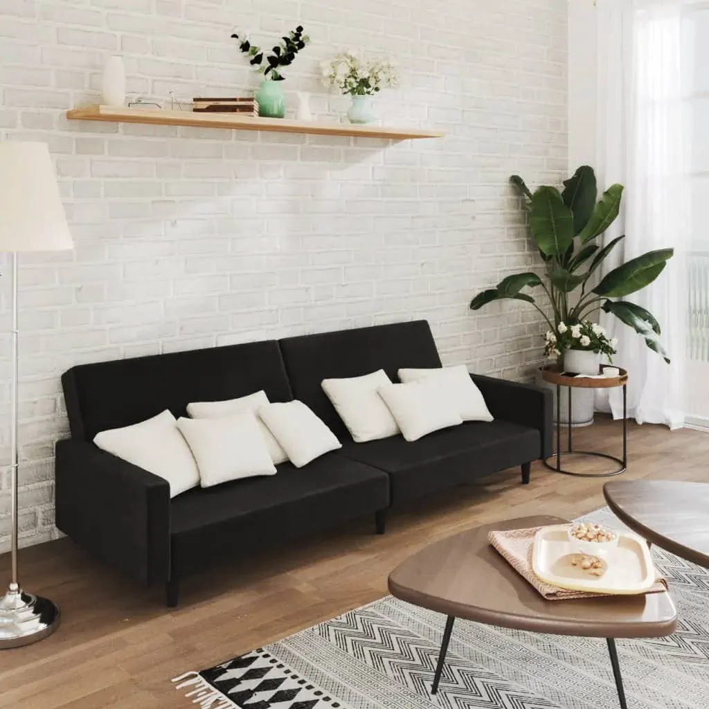 2-Seater Sofa Bed Black Velvet 2-Seater Sofa Bed Black Velvet