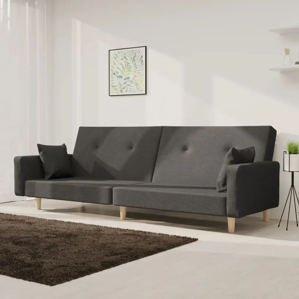 2-Seater Sofa Bed with Two Pillows Dark Grey Fabric 2-Seater Sofa Bed with Two Pillows Dark Grey Fabric