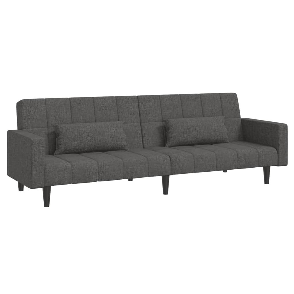 2-Seater Sofa Bed with Two Pillows Dark Grey Fabric 2-Seater Sofa Bed with Two Pillows Dark Grey Fabric