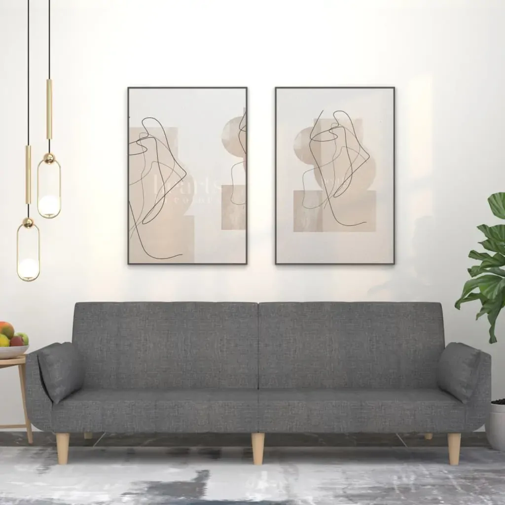 2-Seater Sofa Bed with Two Pillows Light Grey Fabric 2-Seater Sofa Bed with Two Pillows Light Grey Fabric